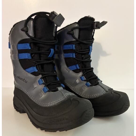 Boys Columbia Sz 1 Blue Gray Blk 400G Omniheat Waterproof Cinch Top Winter Boots - Picture 1 of 6